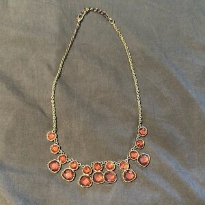 💜5 for $25 Gold and Red Statement Necklace with Faceted Gemstones